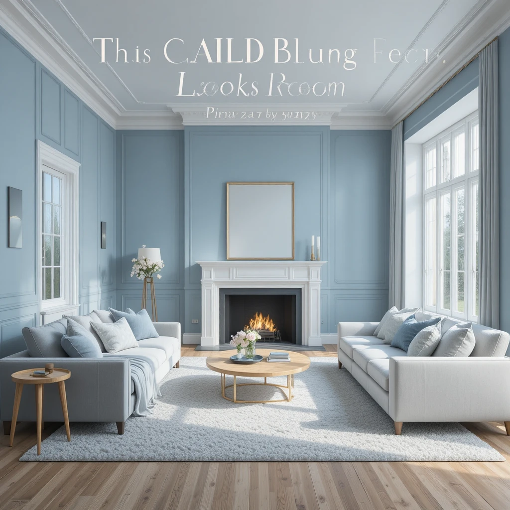 Calm blue living room with minimalist neutral furniture