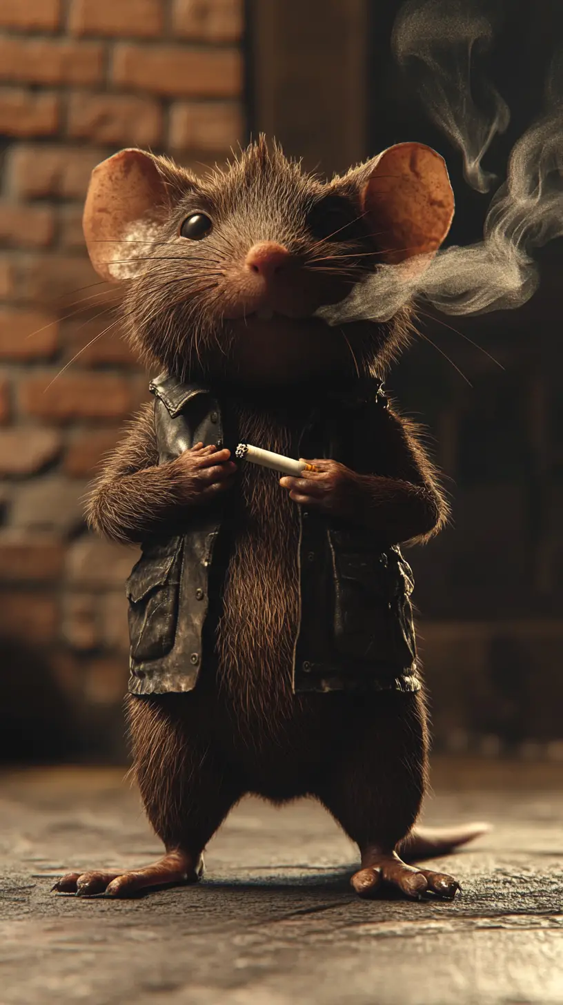 Gritty Anthropomorphic Rat In Noir Digital Painting