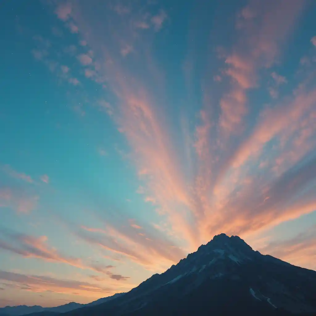Ciel coloré et nostalgique au-dessus d’un paisible paysage de montagne