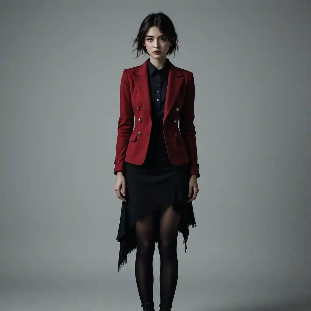 Moody fashion portrait of a woman in red blazer