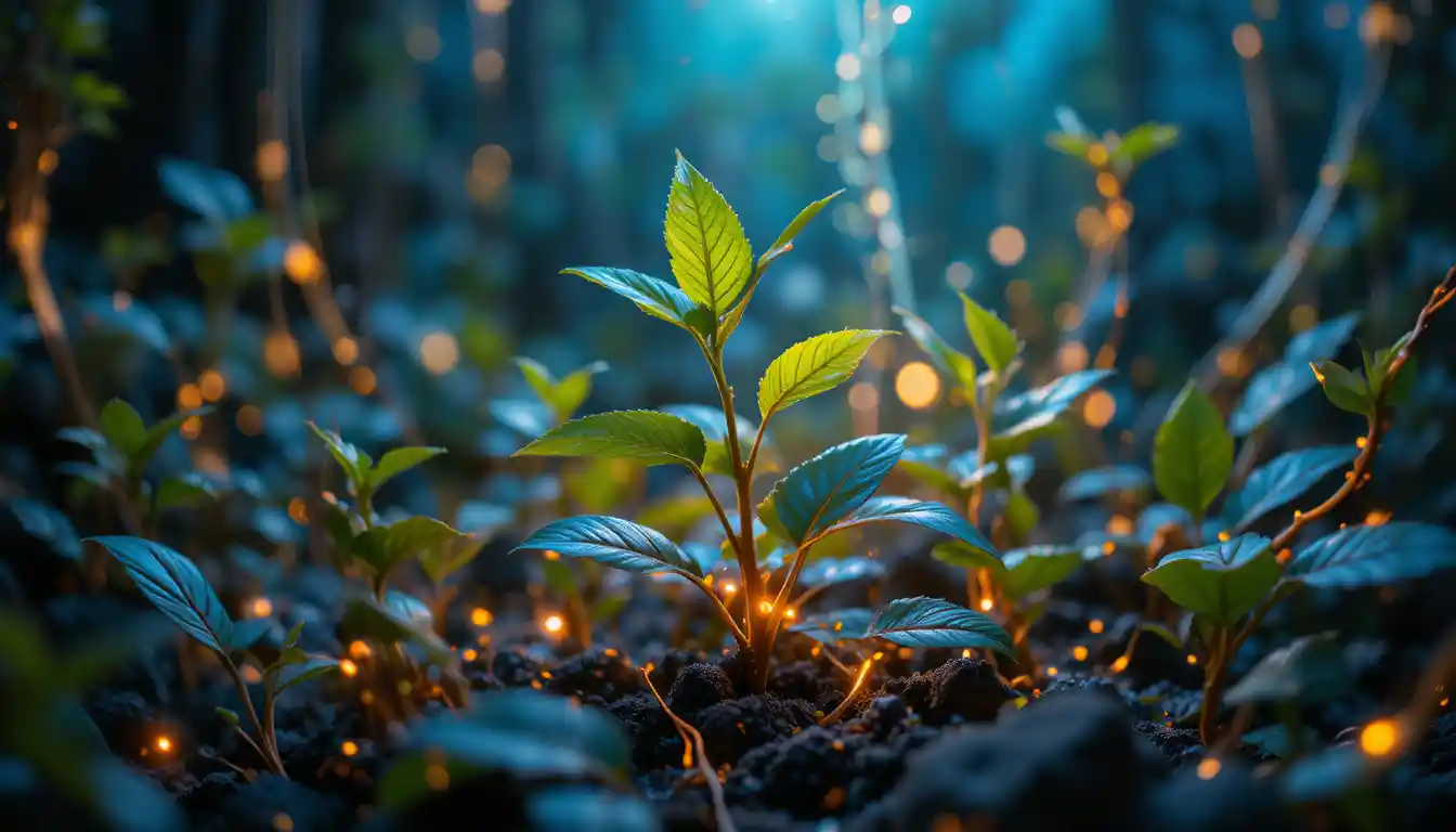 Glowing abstract plant energy lines in organic growth