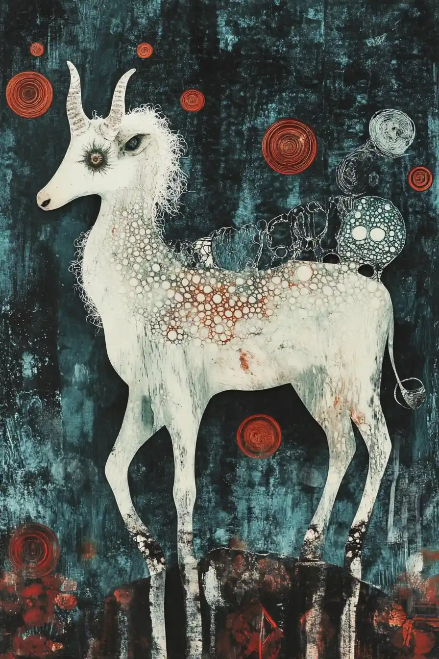 Joyful cat lady riding a galloping sheep in warm woolens