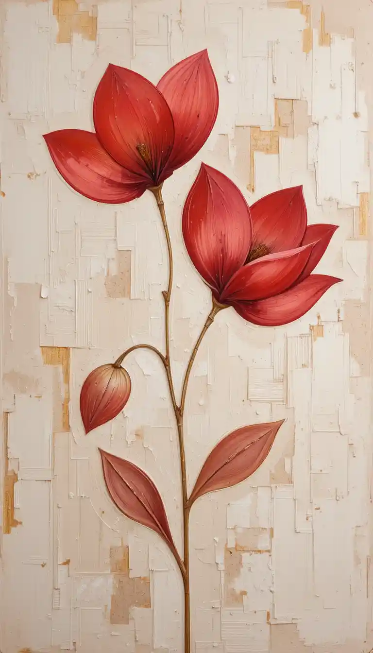 Abstract floral painting in soft red with airy negative space