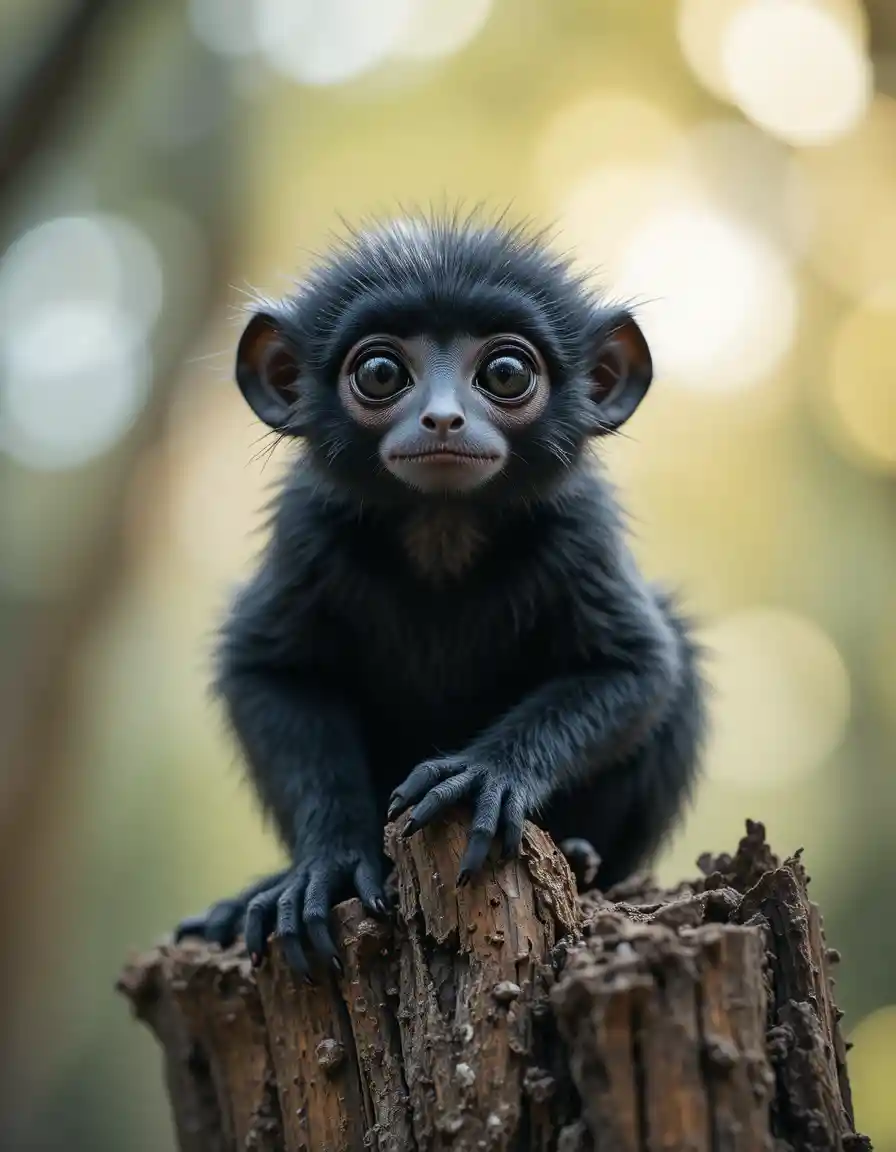 Macro view of a marmoset perched on a forest treetop