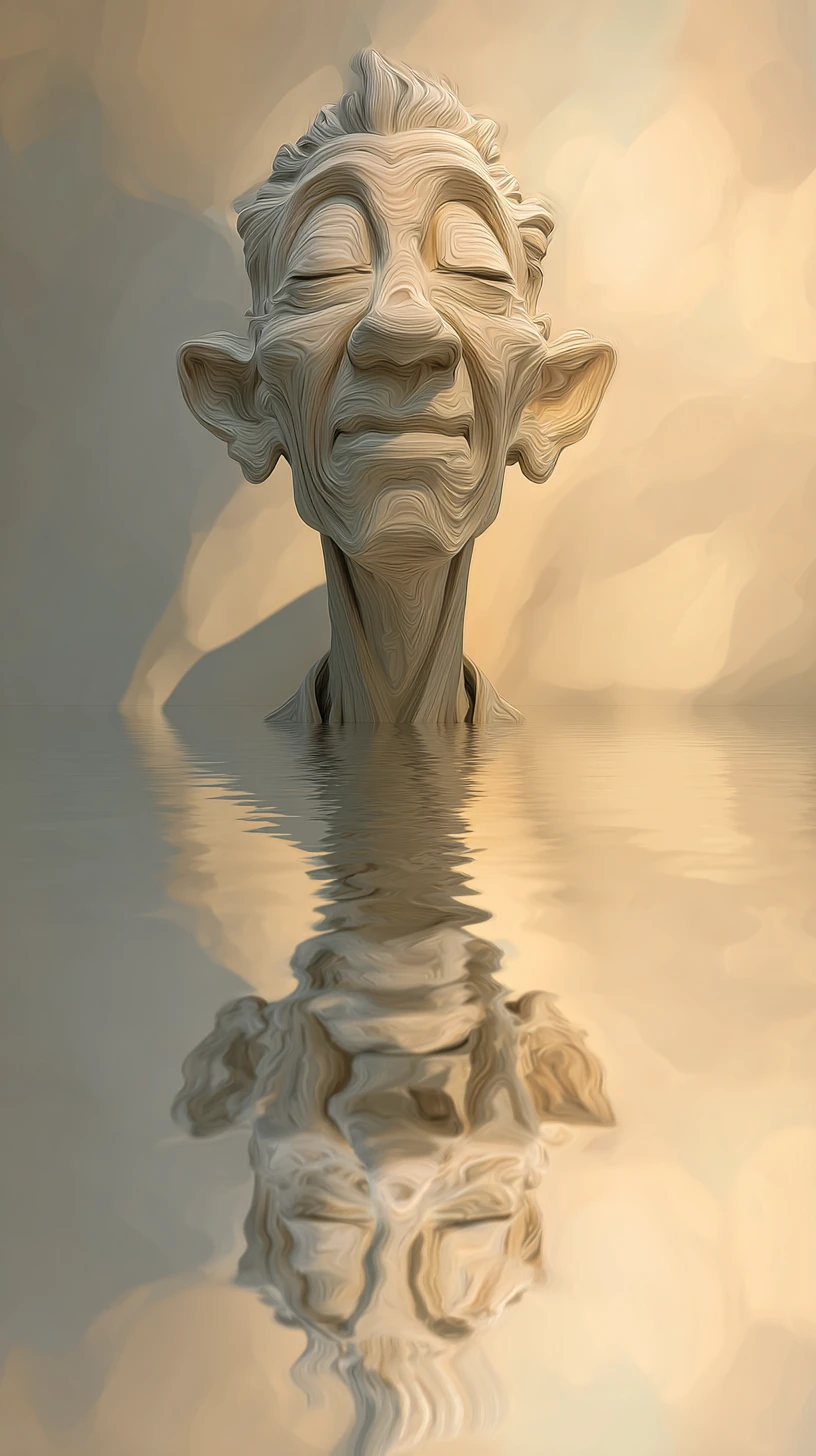 Agua calma y reflectante con luz suave en estilo minimalista