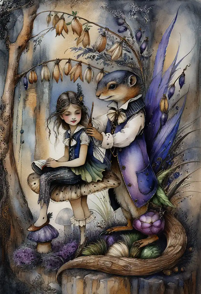 Fairy And Salamander Hairdressing In Enchanted Forest