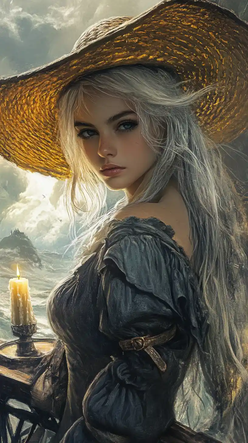 Young woman artist with white hair holding brush and palette