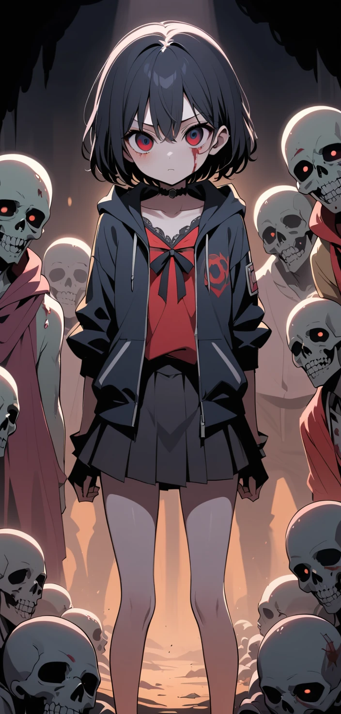 Teenagers fleeing a zombie horde in manga city streets