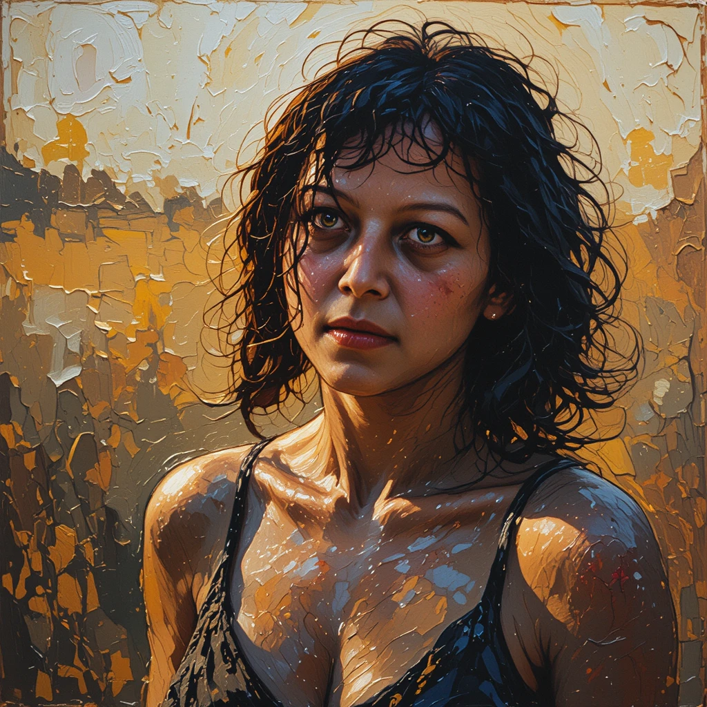 Oil portrait of a woman in dramatic outdoor light