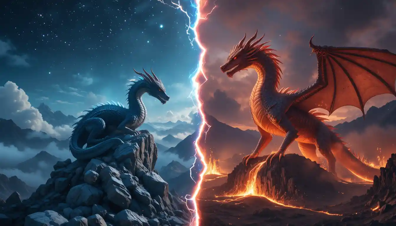 Majestic dragon resting on a crystalline peak at night