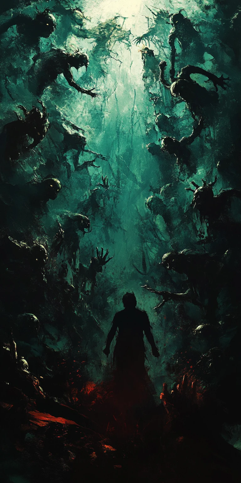 Brooding abstract scene wrapped in deep shadow and darkness