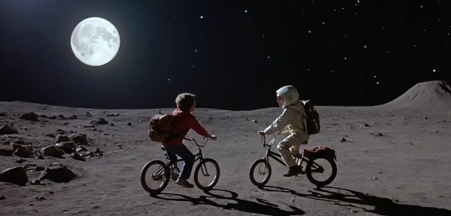 Silhouettiertes BMX-Rad fliegt nachts vor einem Vollmond