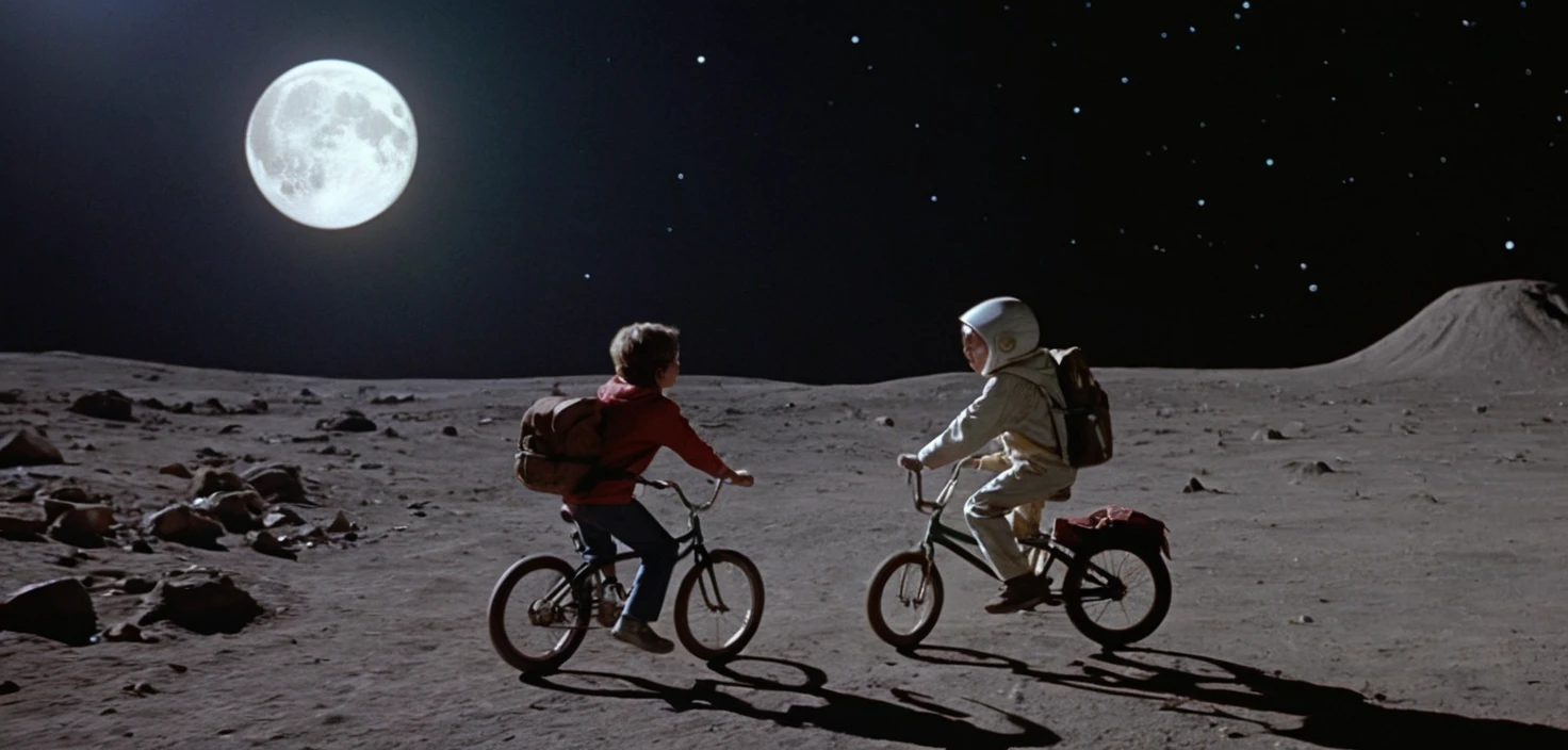 Bicicleta BMX en silueta volando de noche frente a una luna llena