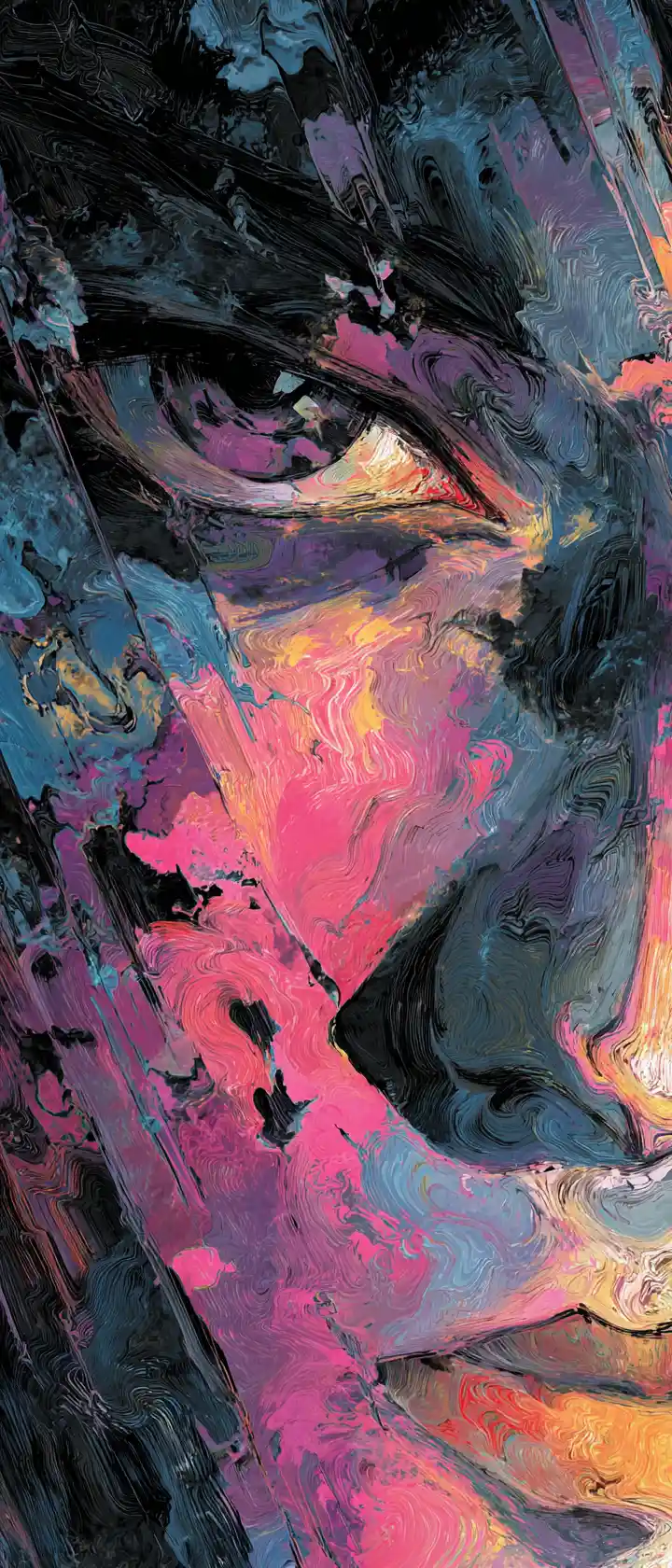 Surreal portrait dissolving into swirling emotional colors