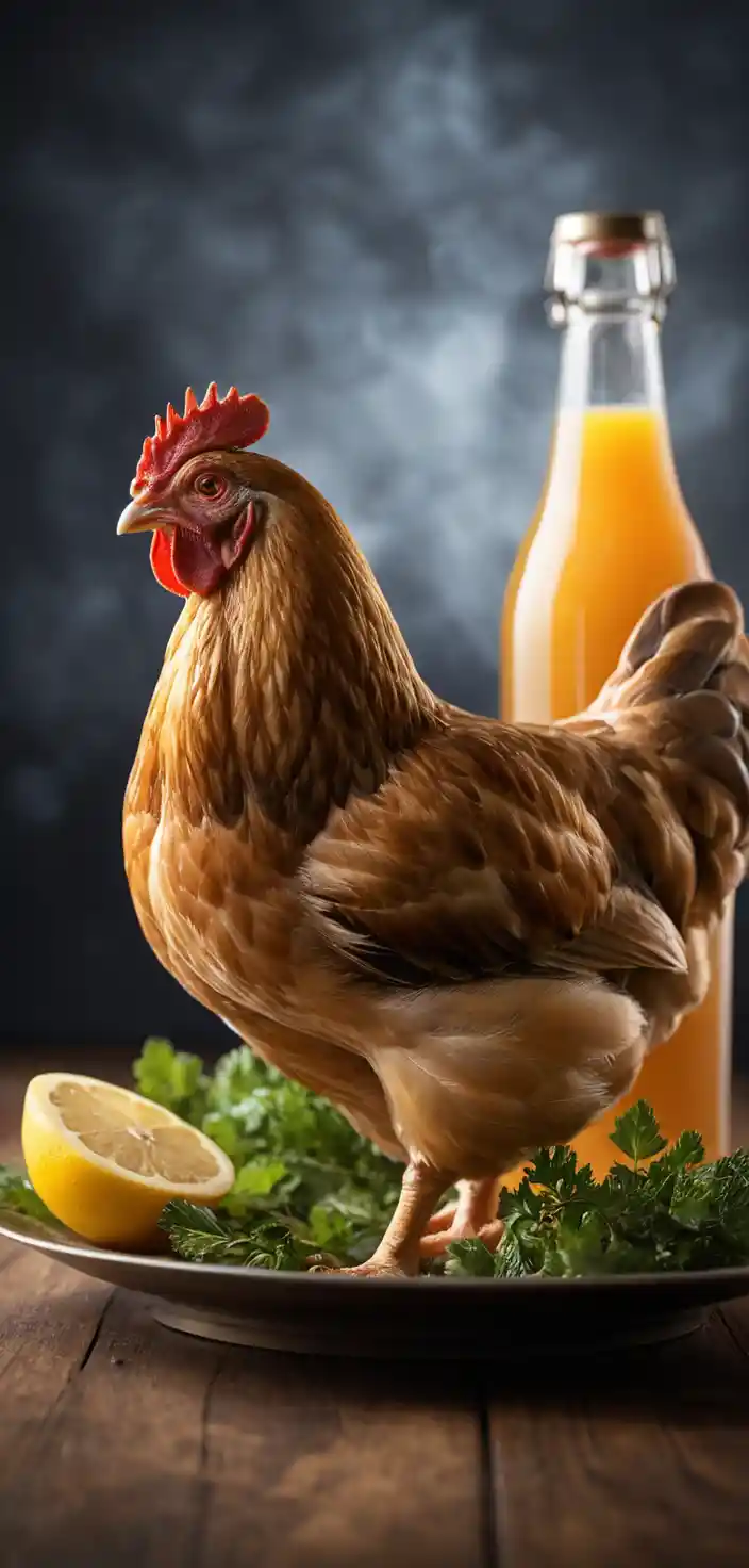 Primer plano dramático de pollo asado dorado con fondo de bokeh