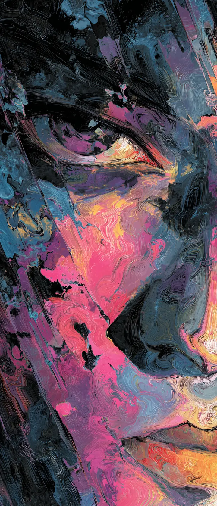 Surreal portrait dissolving into swirling emotional colors