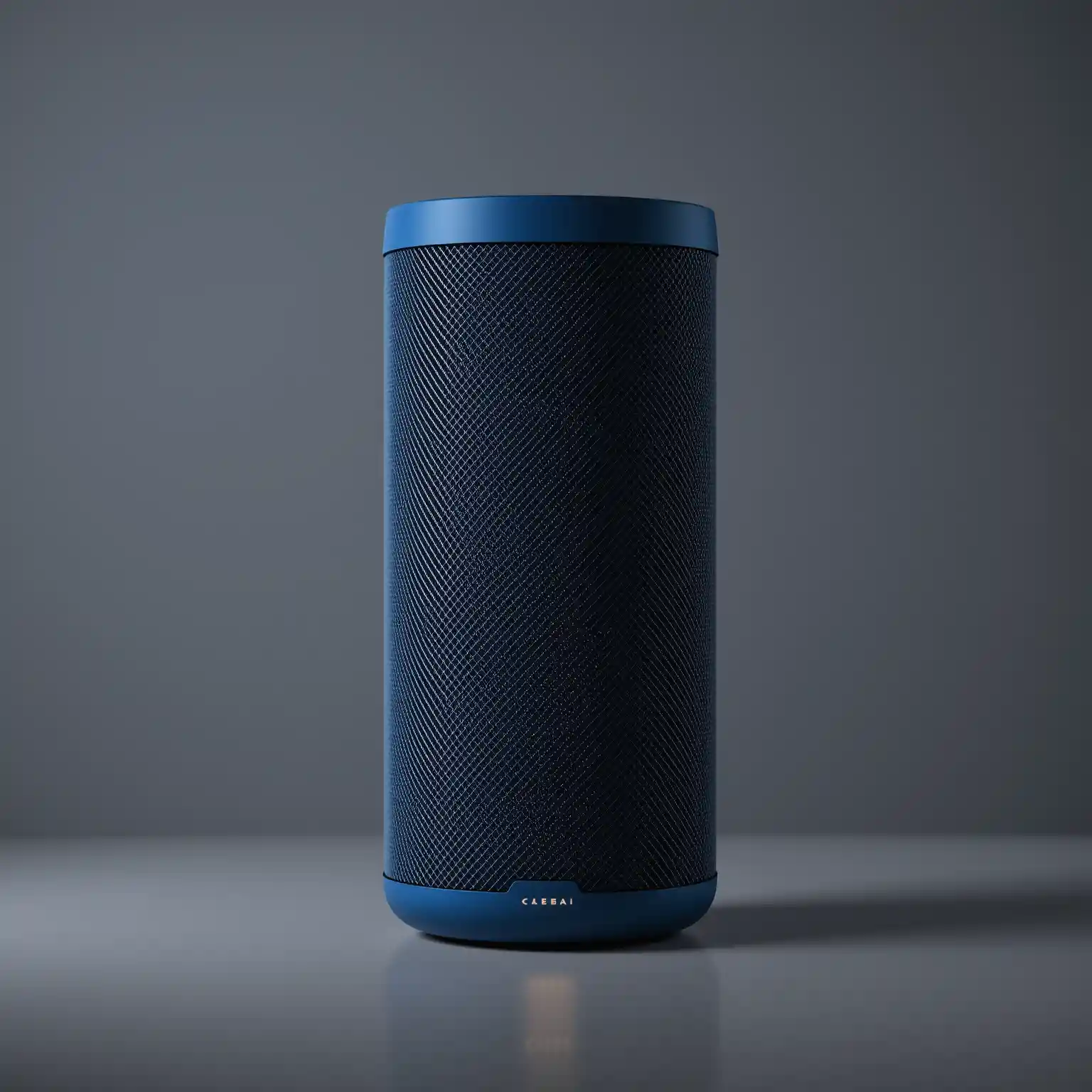 Blue wireless speaker on neutral studio background
