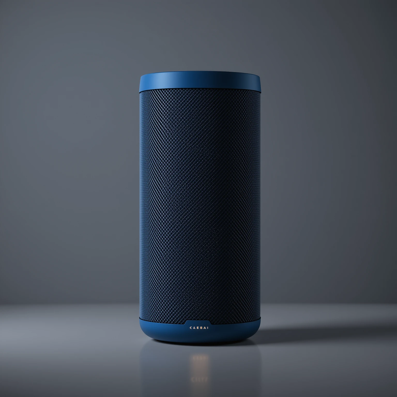 Blue wireless speaker on neutral studio background