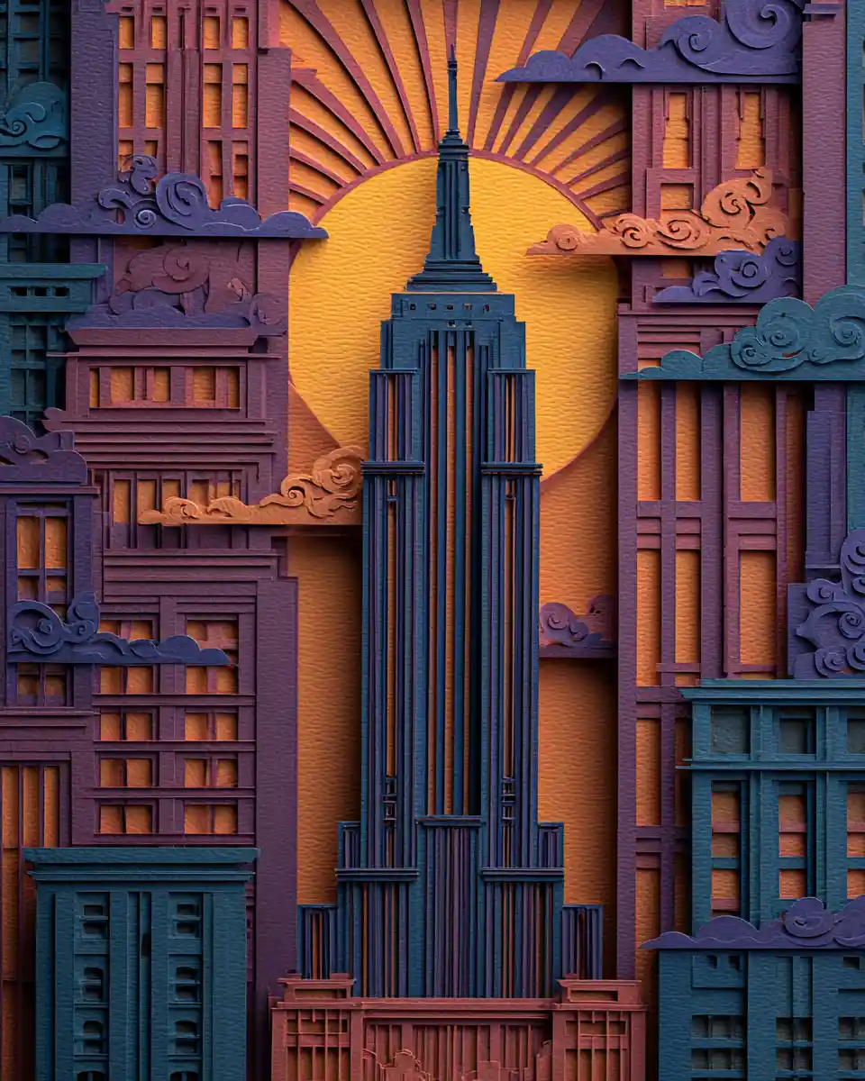 New York paper art cityscape with empire state focus
