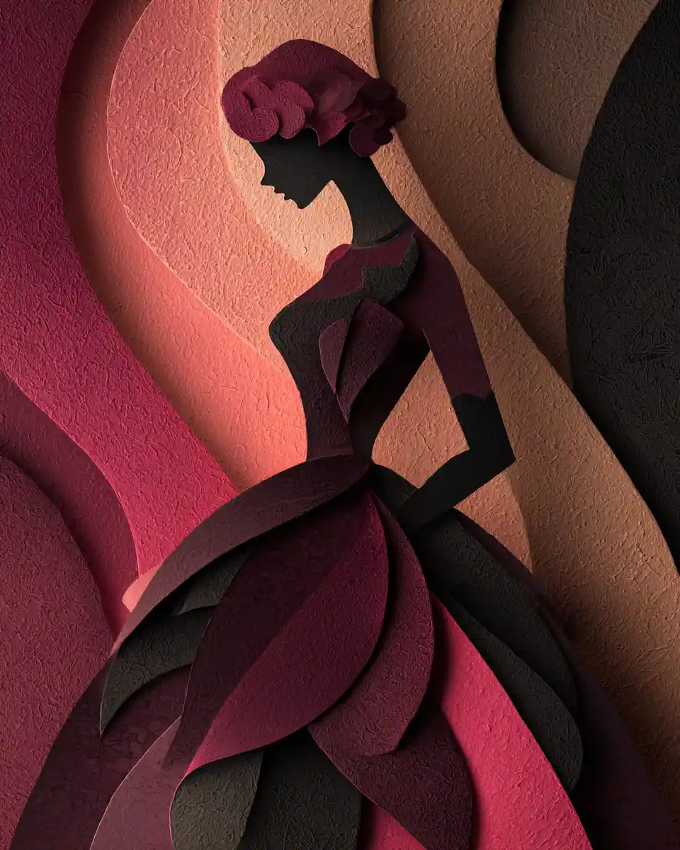 Parisian paper art silhouette of an elegant young woman