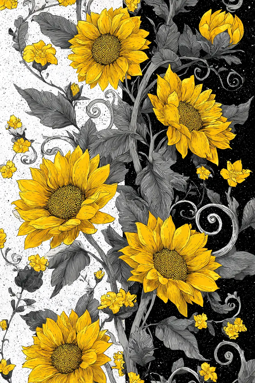 Vertical sunflower floral illustration on gradient background