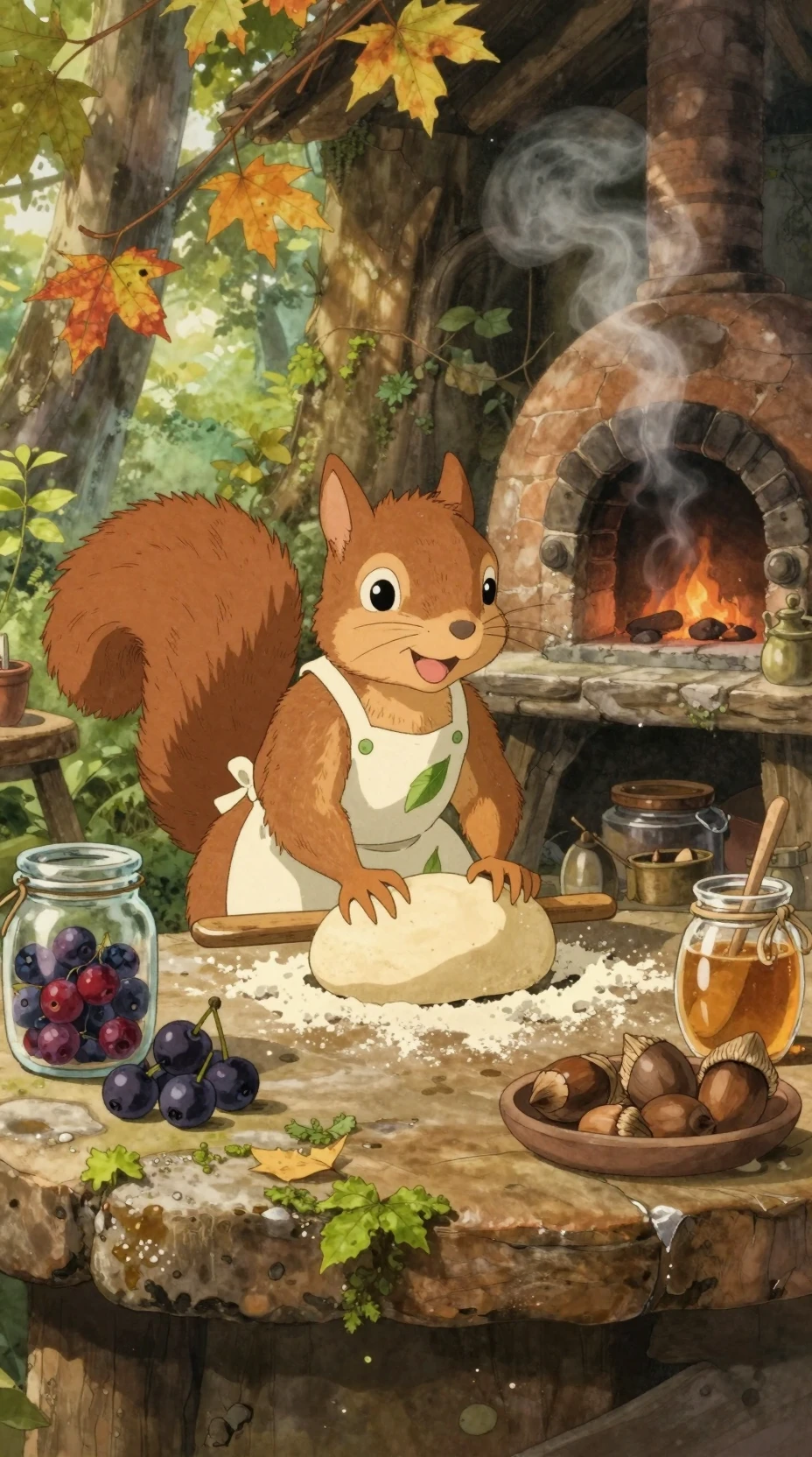Cheerful Squirrel Baking In A Cozy Forest Kitchen