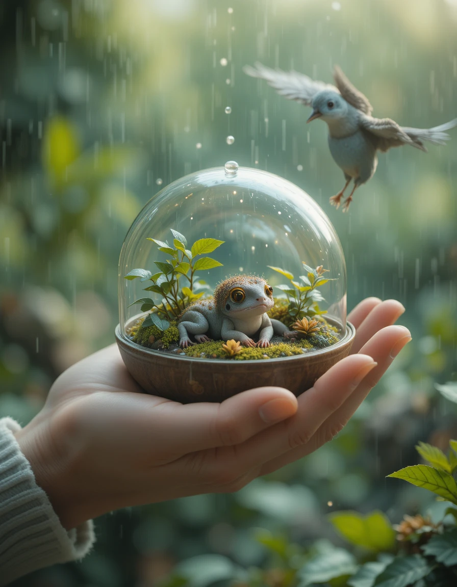Mundo em miniatura acolhido dentro de um objeto humano cotidiano e silencioso