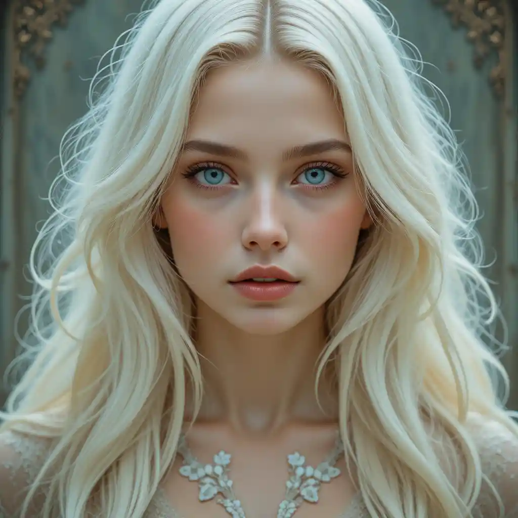 Young blonde girl portrait in soft art nouveau style