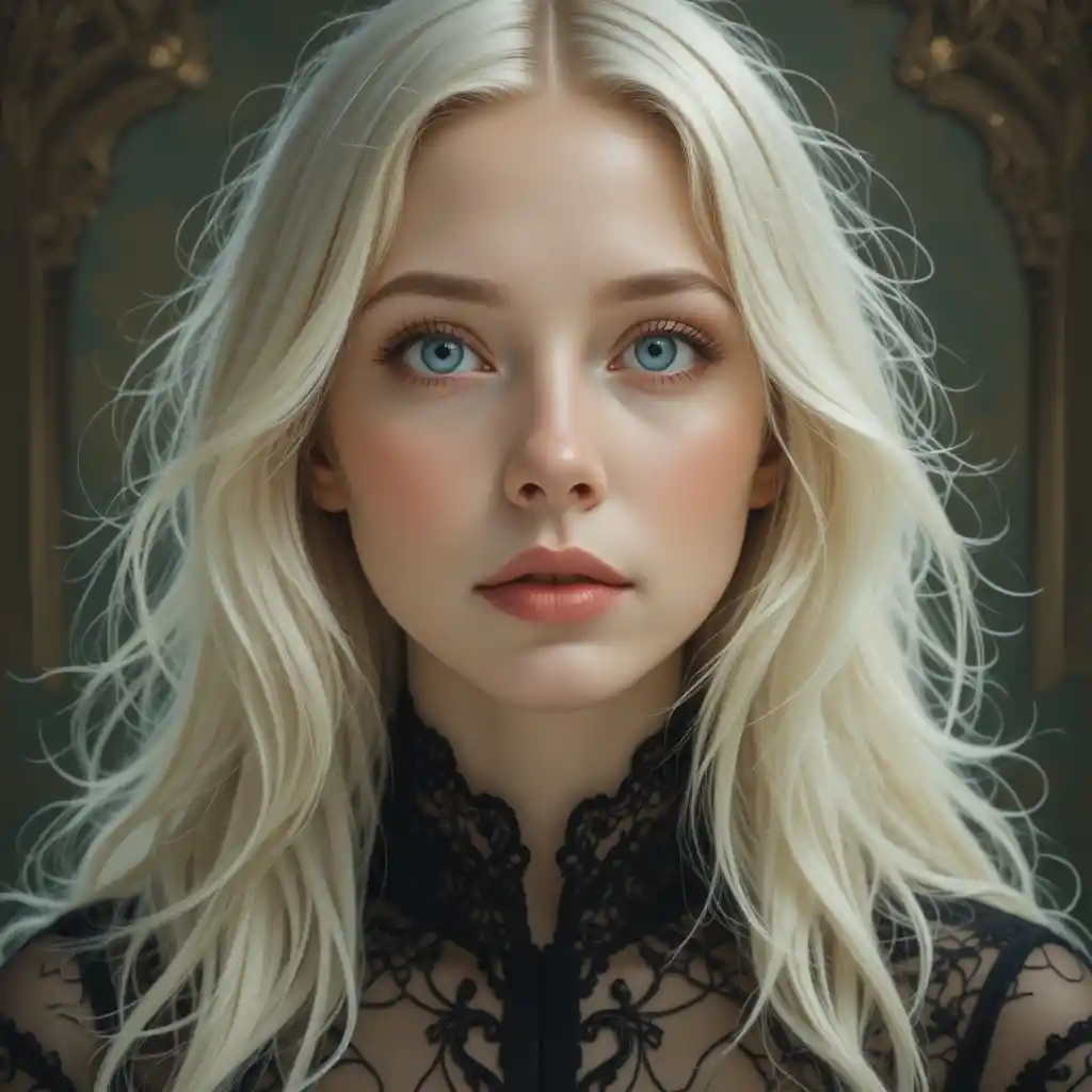 Young blonde woman portrait in dreamy art nouveau style