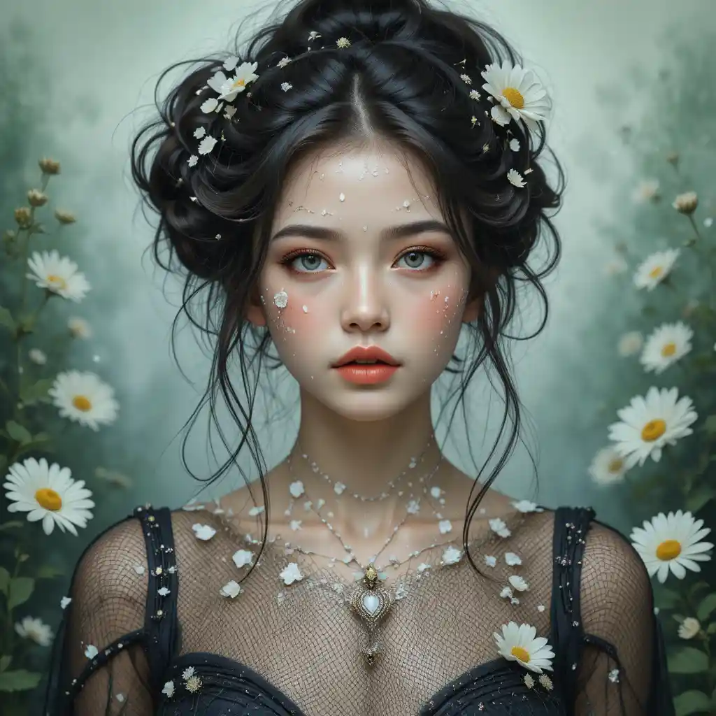 Enchanting portrait of a young woman with floral adornments
