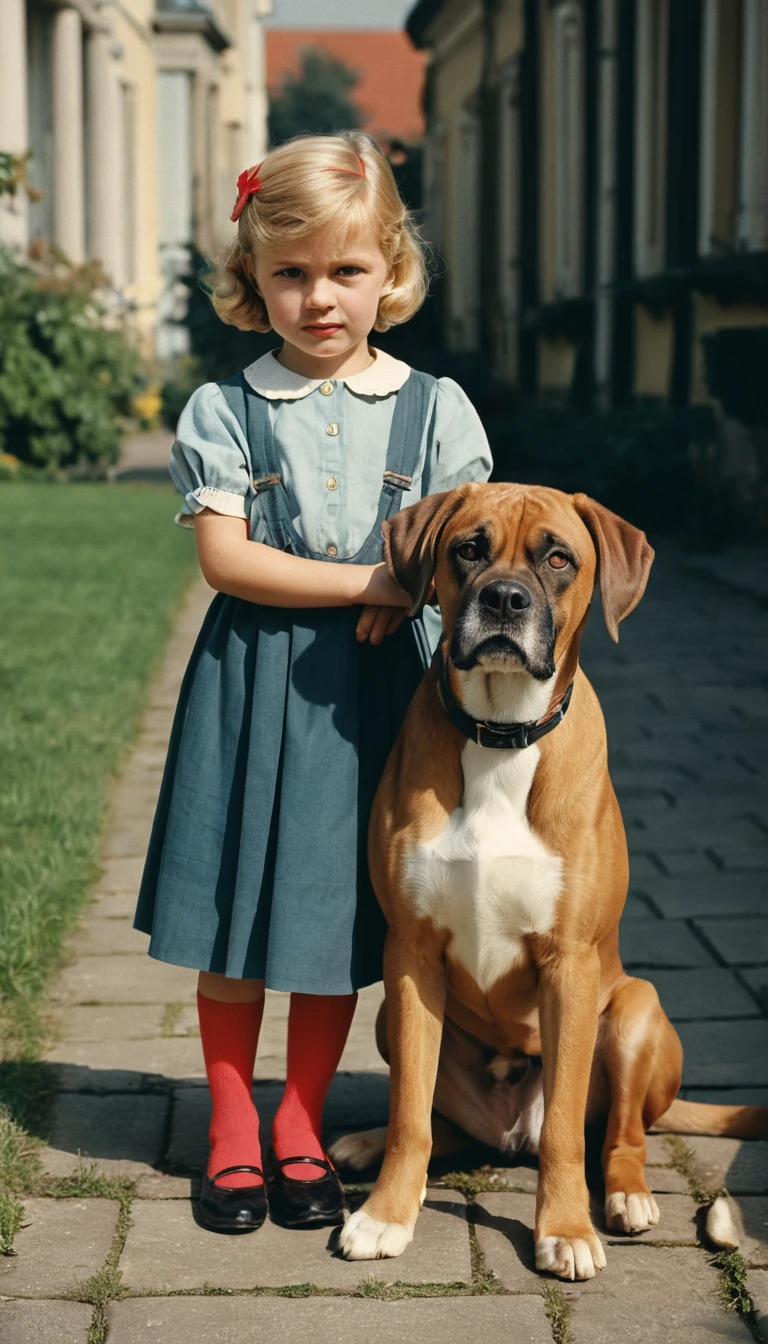 Menina e cão boxer compartilhando um momento tranquilo na janela