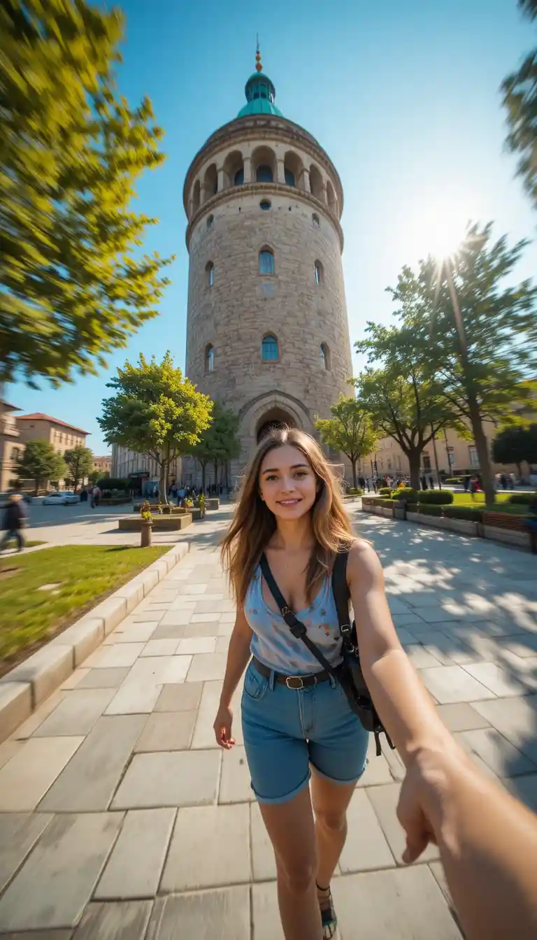 First person travel vlog view in an Azerbaijan city