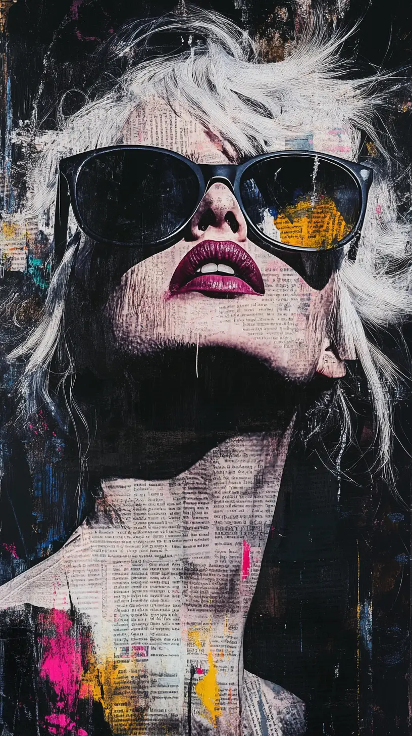 Woman portrait collage with bold urban pop art style
