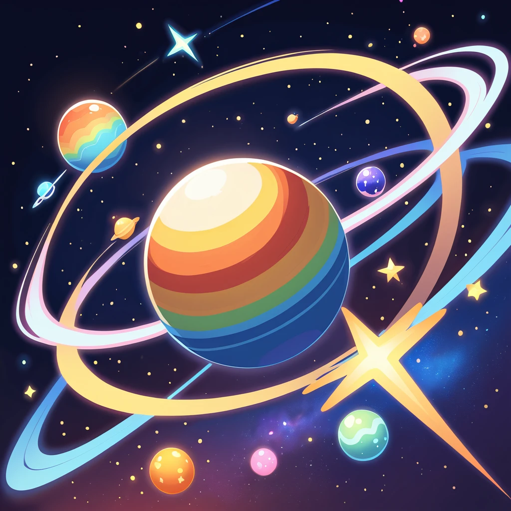 Glowing Rainbow Sphere Floating In Deep Outer Space