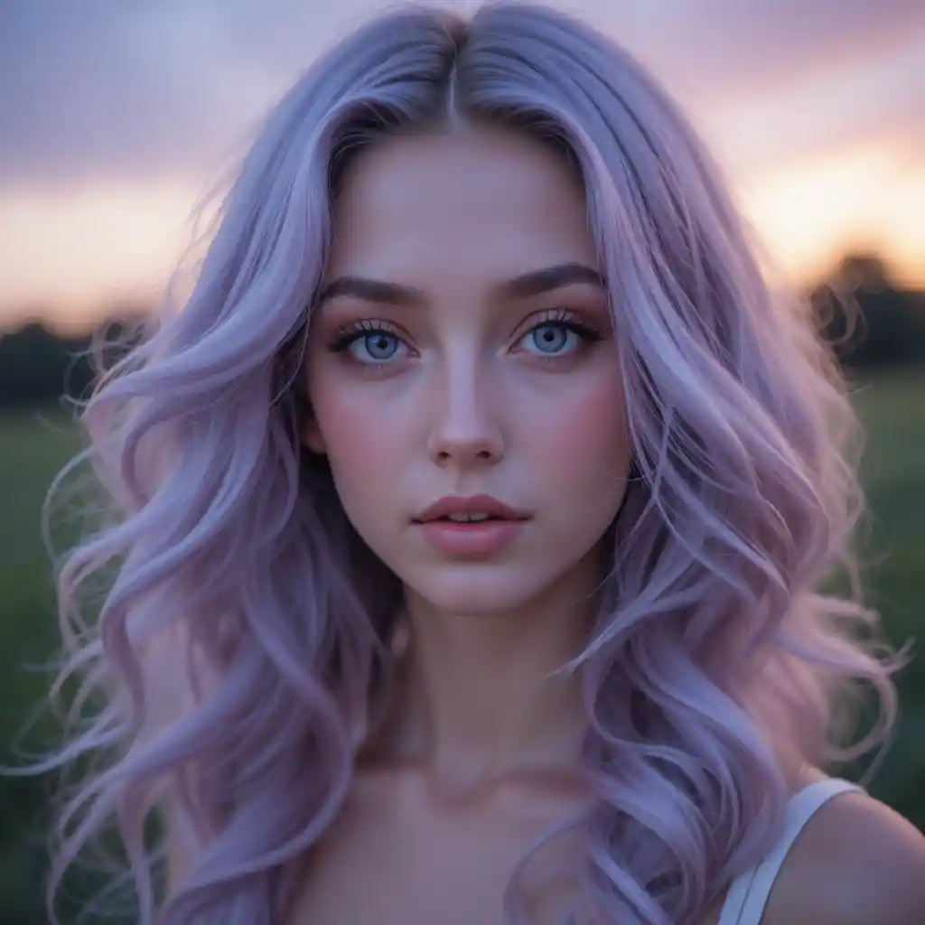 Dreamy close up portrait of a girl with blue eyes