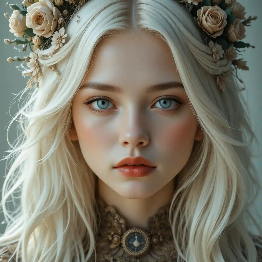Young blonde girl portrait in soft art nouveau style