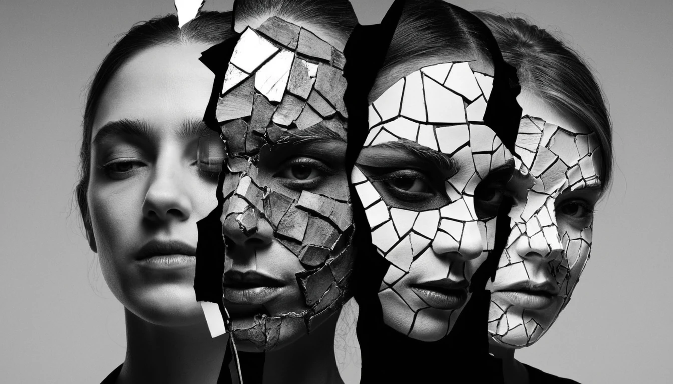 Rostro humano fracturado que revela una identidad emocional en capas