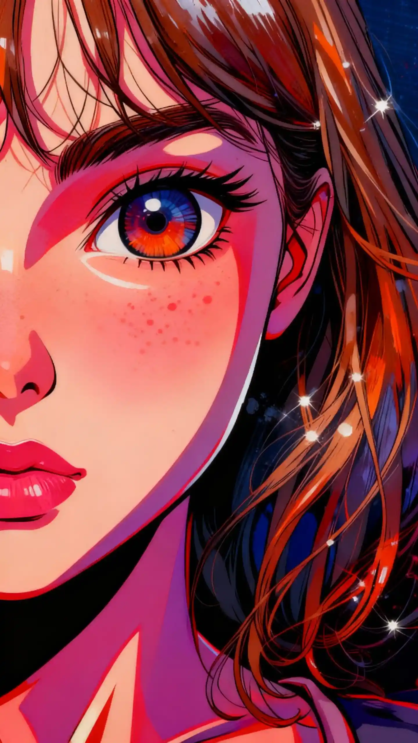 Vibrant modern anime portrait with bold cel shaded style