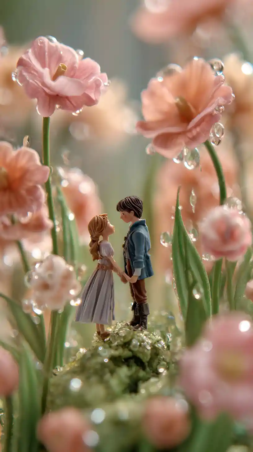 Amanti romantici in un minuscolo e fantastico villaggio di Lilliput