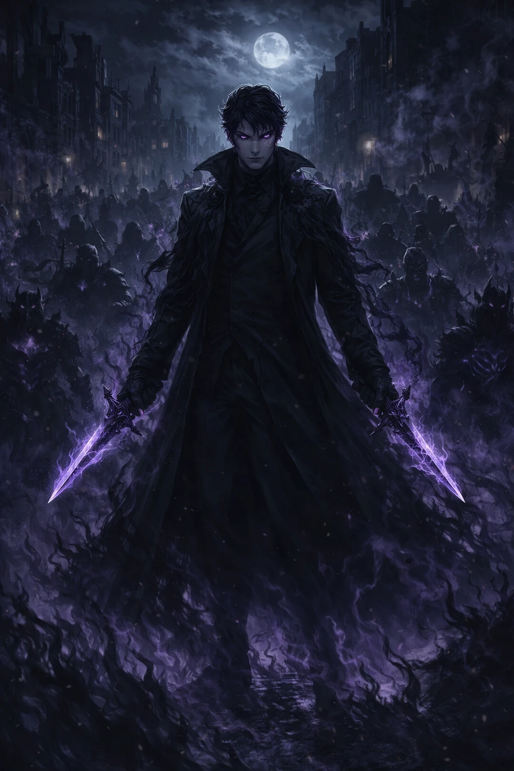 Shadow assassin king commanding a kneeling spectral army