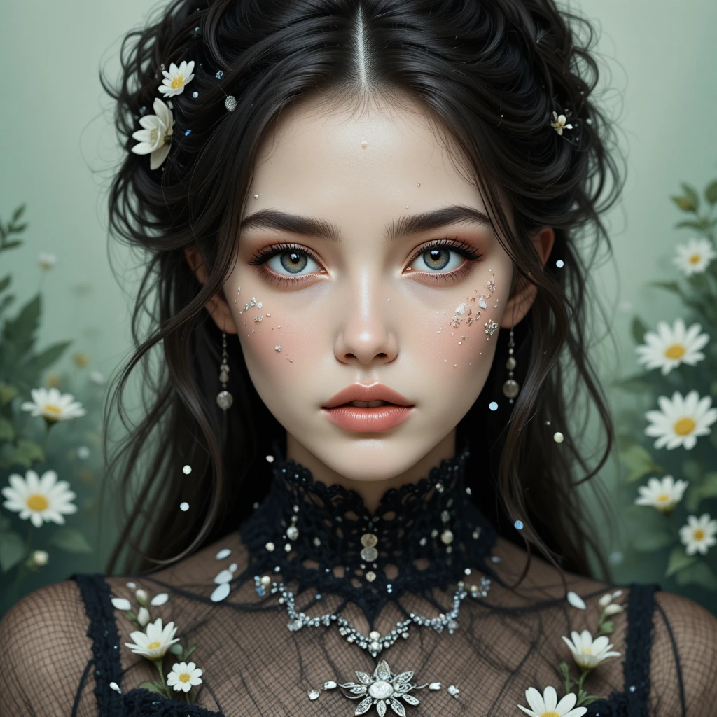 年輕女子與花卉細節的神秘肖像