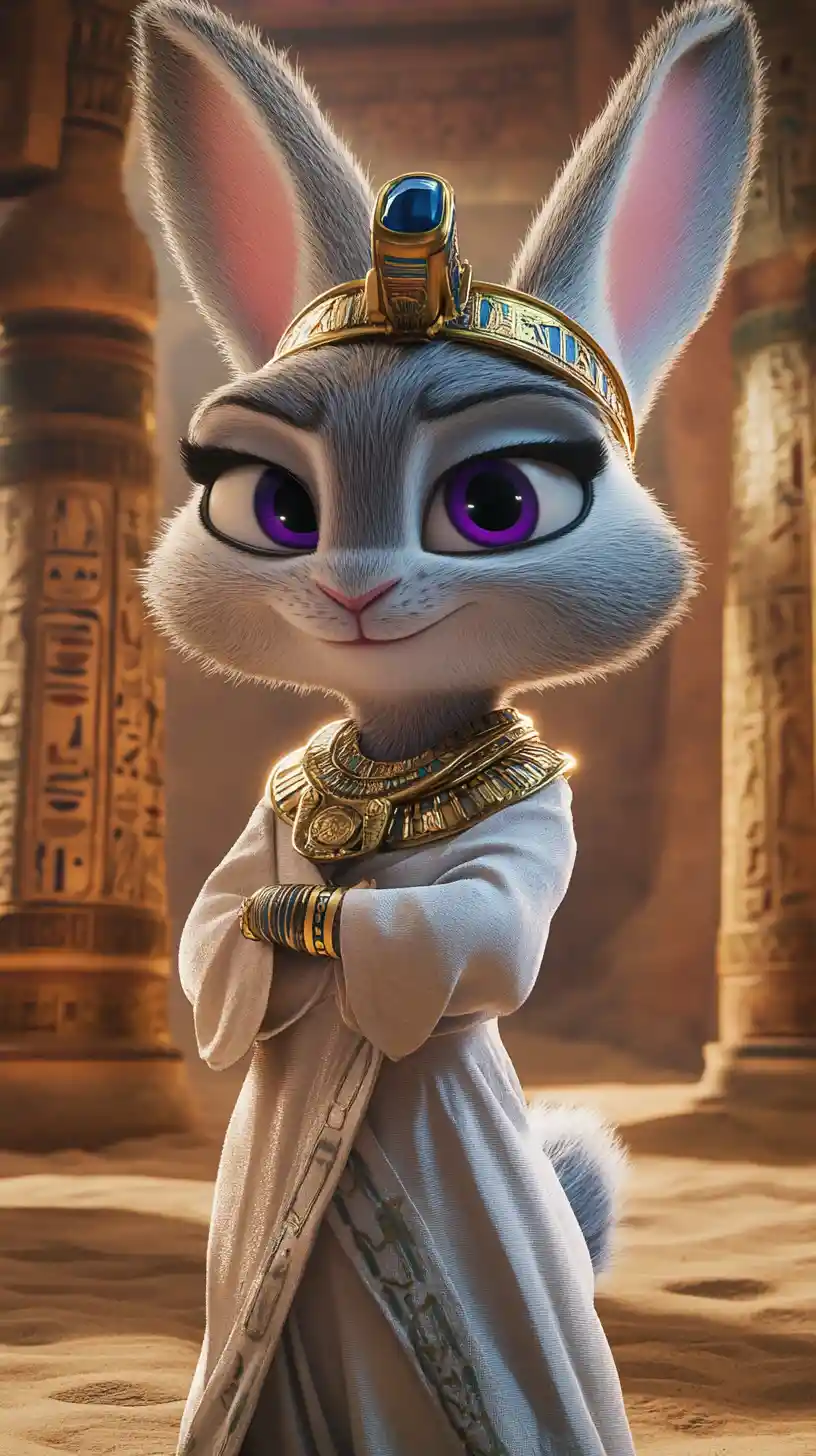 Anthropomorphic rabbit in white robes in an Egyptian temple