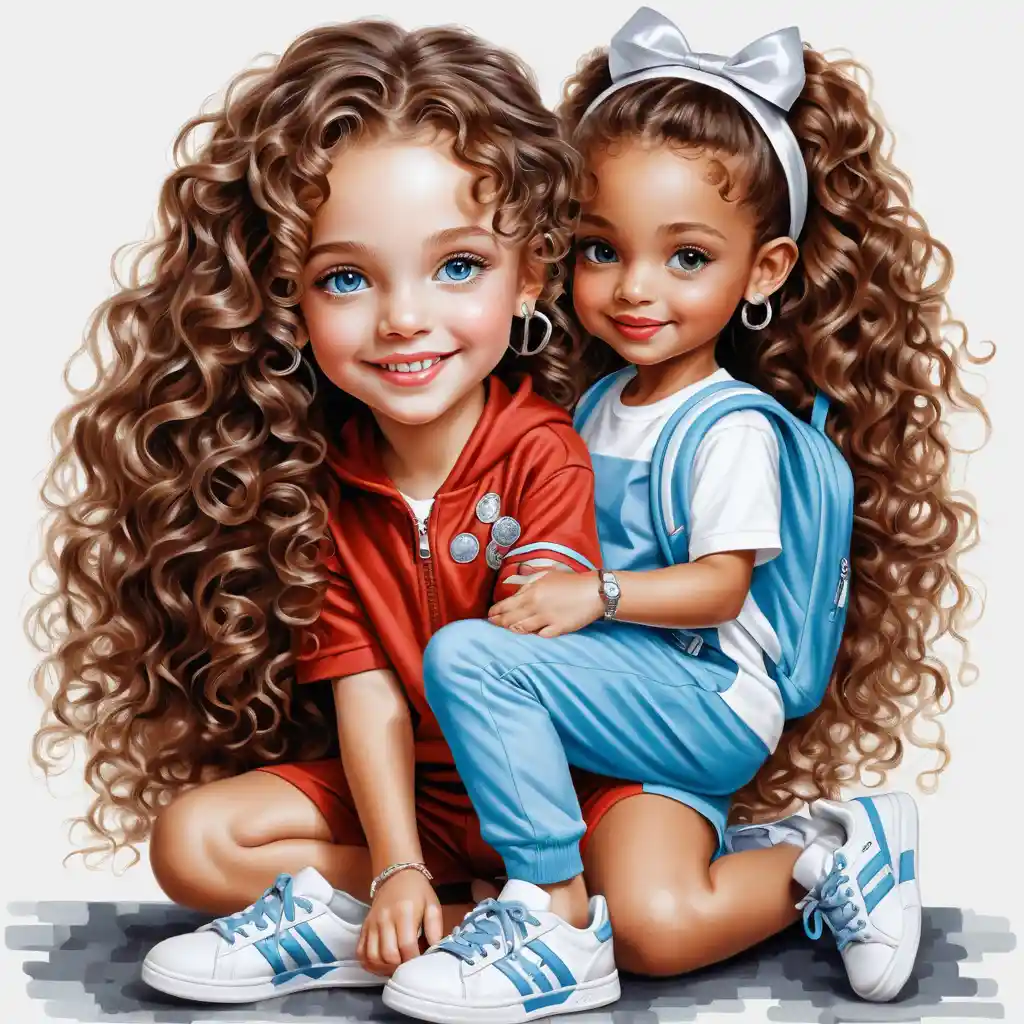 Smiling curly haired girl in a sporty outfit illustration