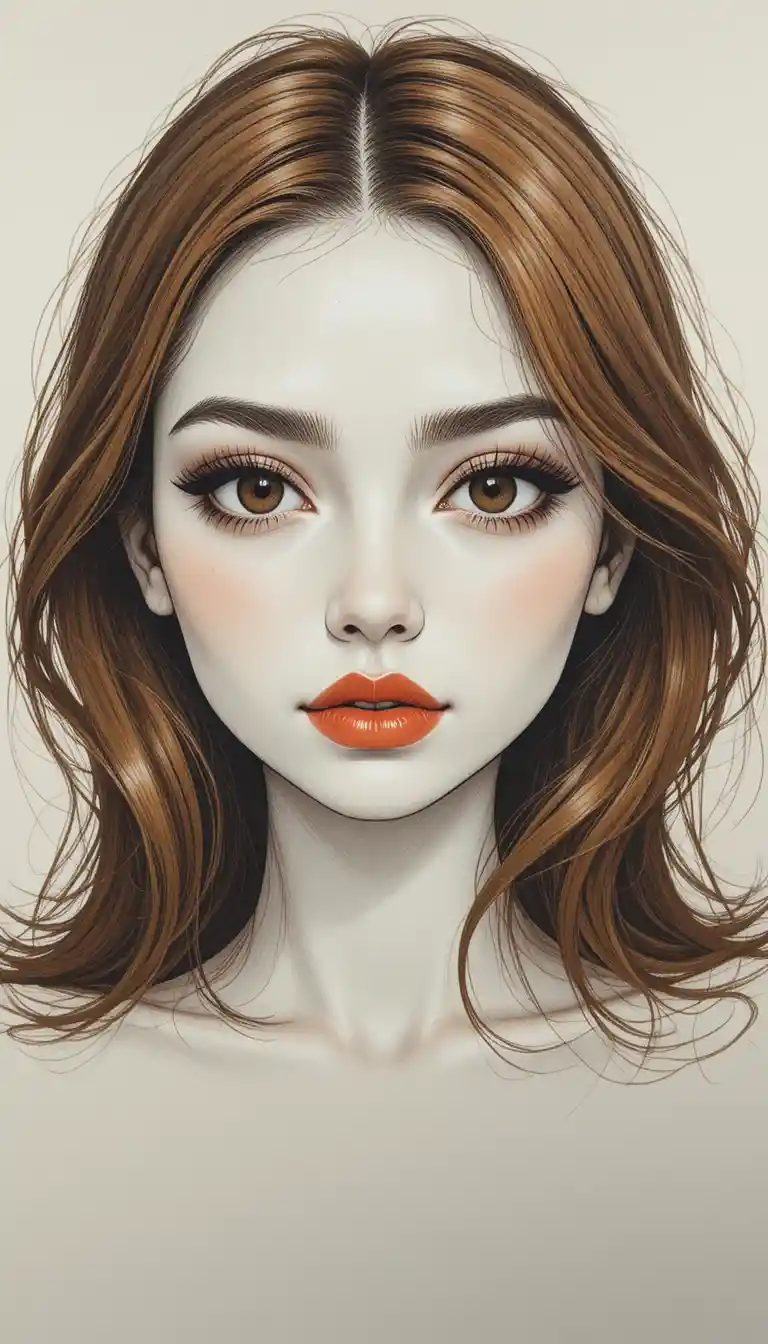 Close up portrait of a girl with orange red lipstick