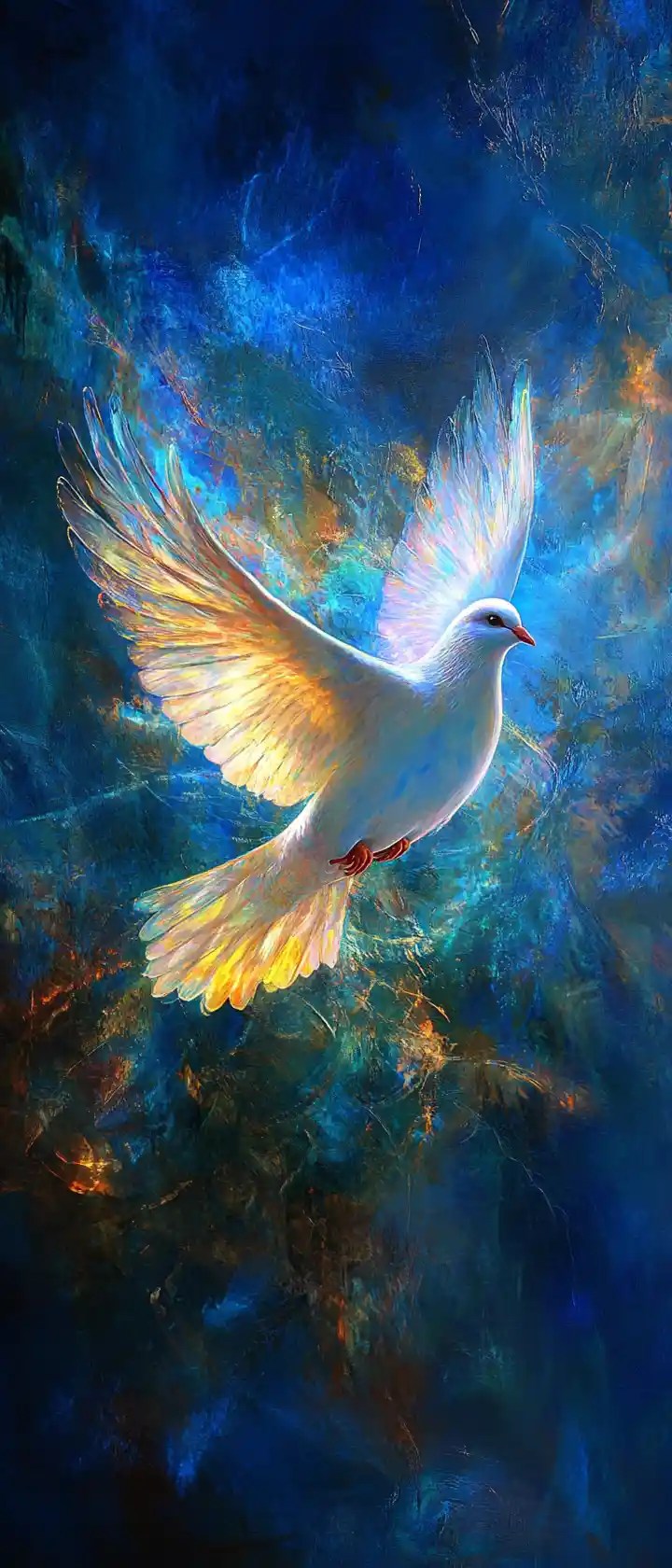 Luminous dove of peace in blue ethereal light