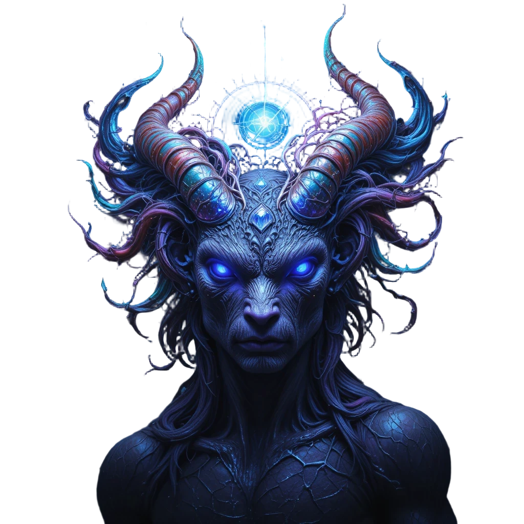 Mystical horned creature glowing in a starry cosmos