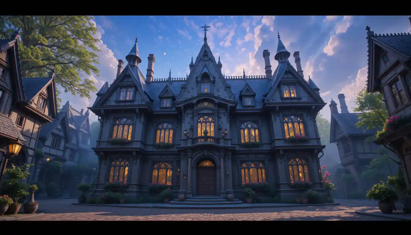 Magical 3D Town Hall With Gothic Architecture At Dusk