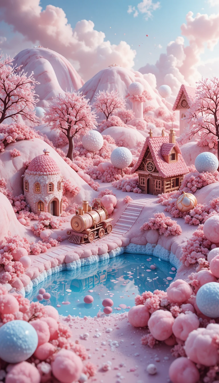 Whimsical Candy Train Traveling Through Sweet Fantasy Hills