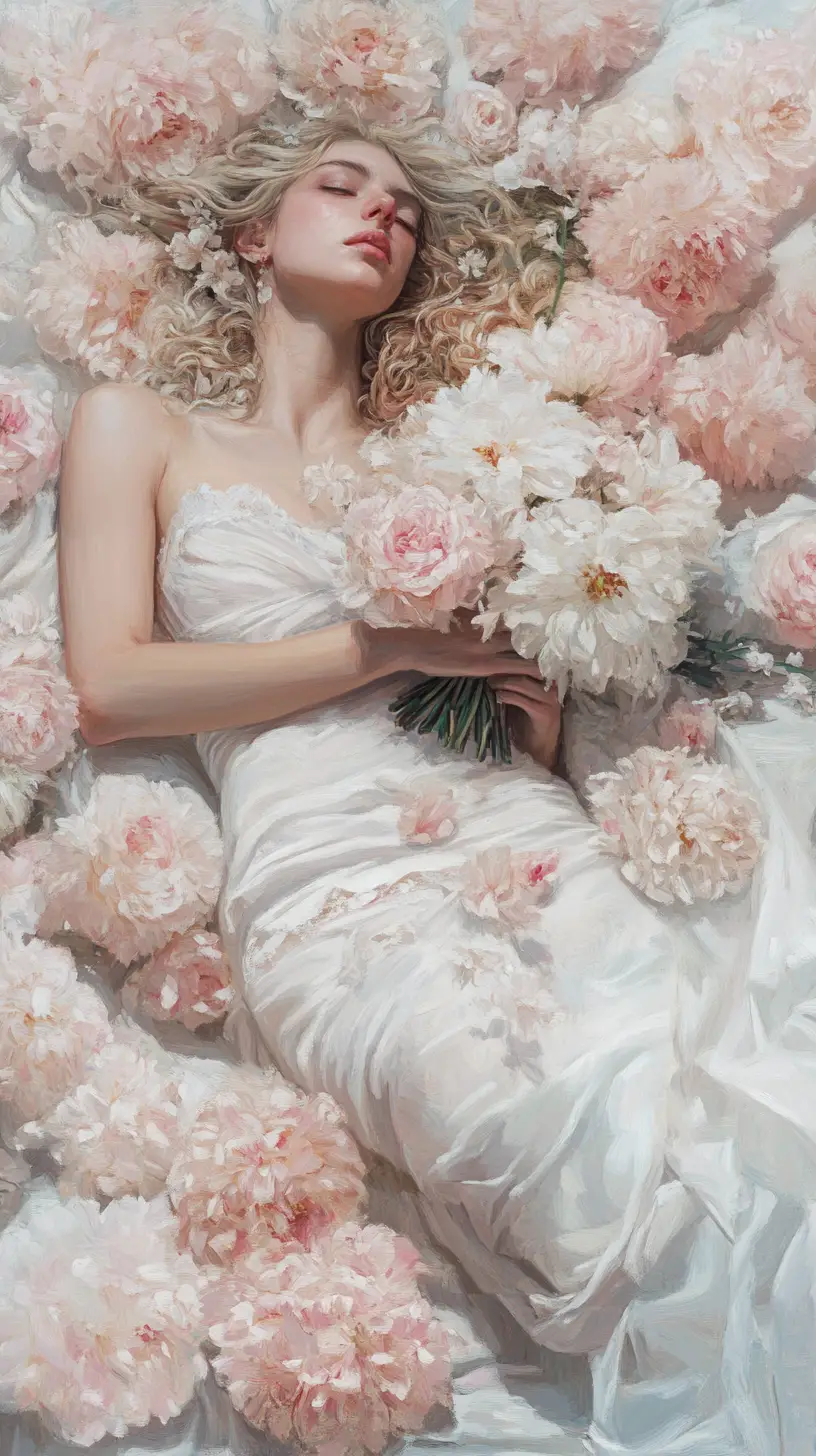 Reclining woman with bouquet in ornate floral painting