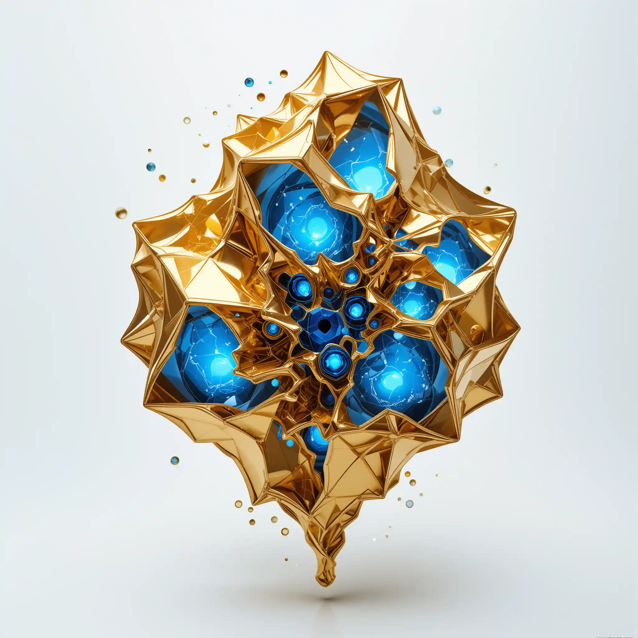 Golden liquid droplet unfolding into cosmic abstract geometry